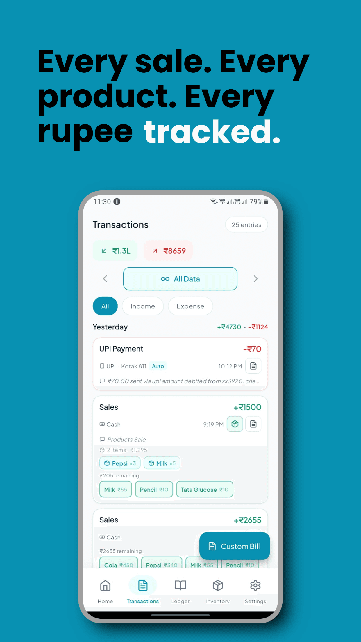 Hisab Expert · Mobile — Accounting App · iOS & Android screen 3