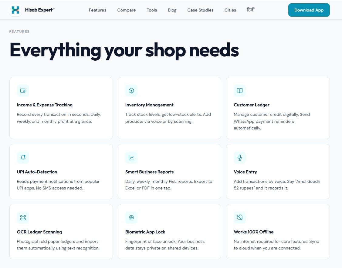 Features grid — Everything your shop needs